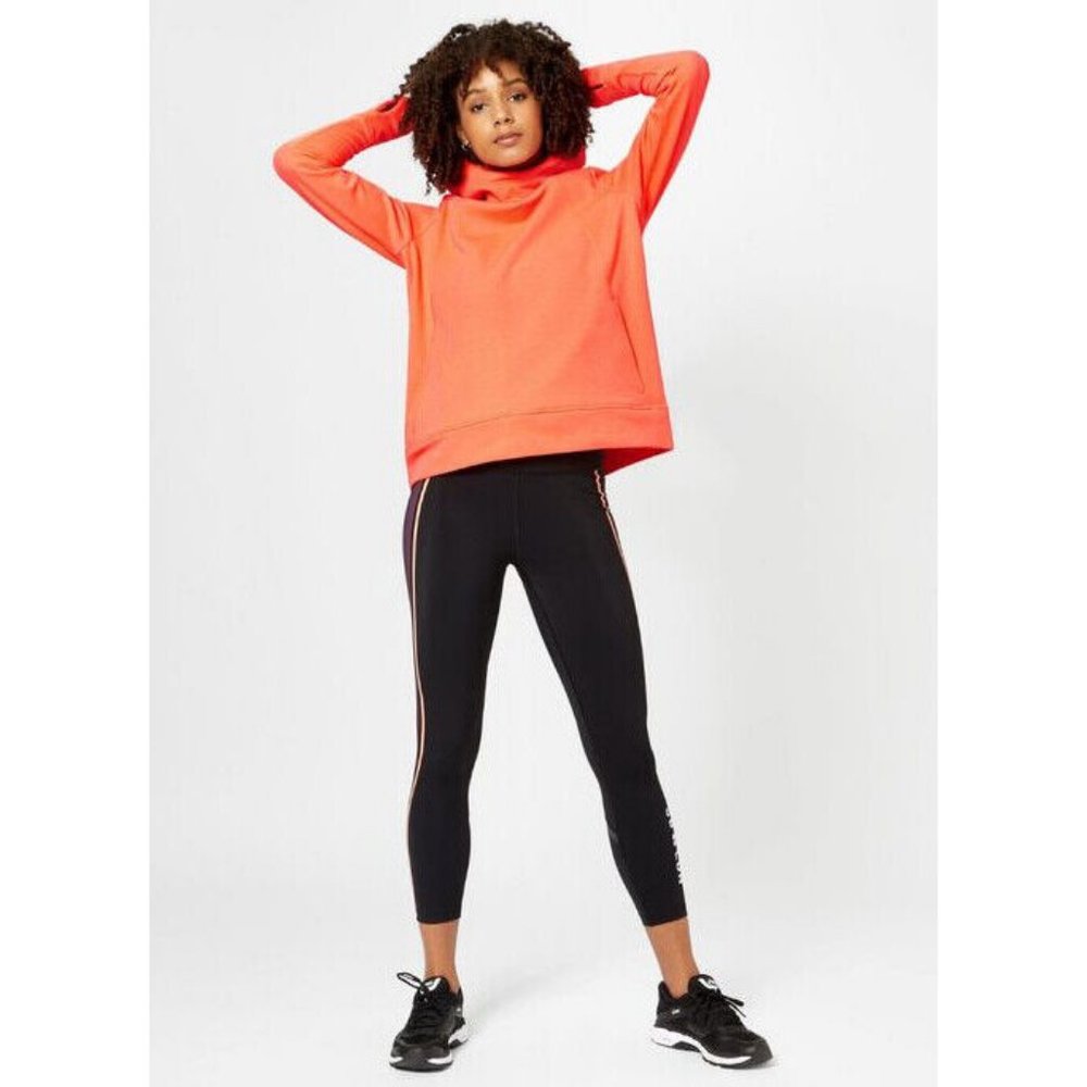 NWT Sweaty Betty bright coral orange wool blend Pleat Tech run hoodie